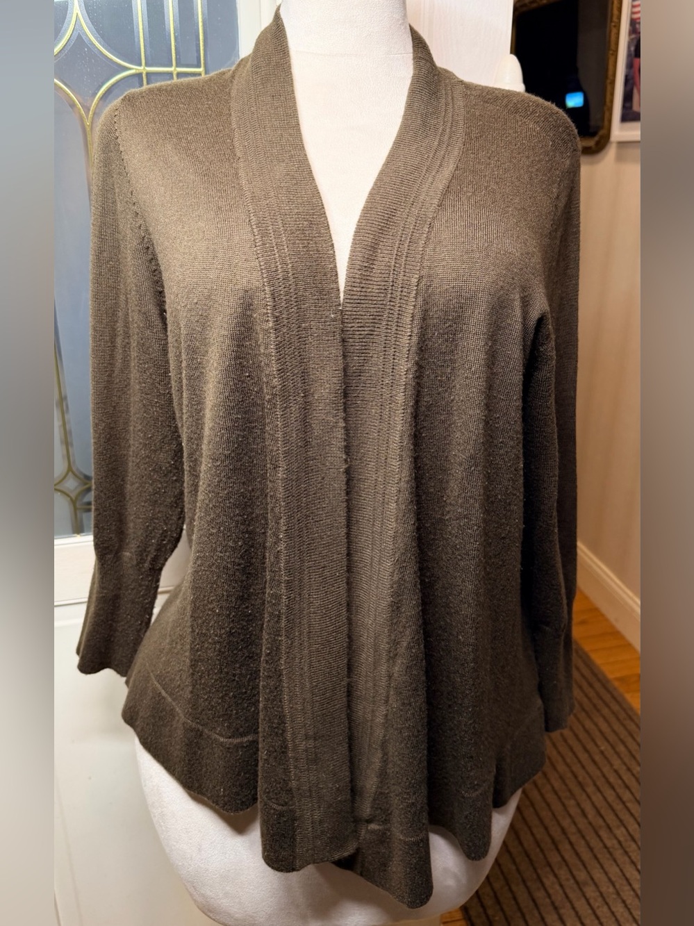 Avenue Design Brown Open Front Draped Shawl Collar Cardigan Sweater Lagenlook